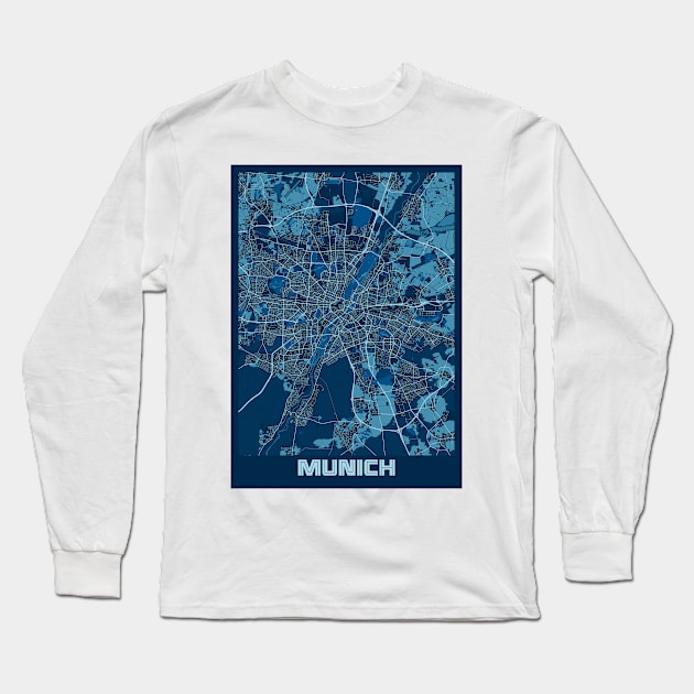 Munich - Germary Peace City Map Long Sleeve T-Shirt by tienstencil